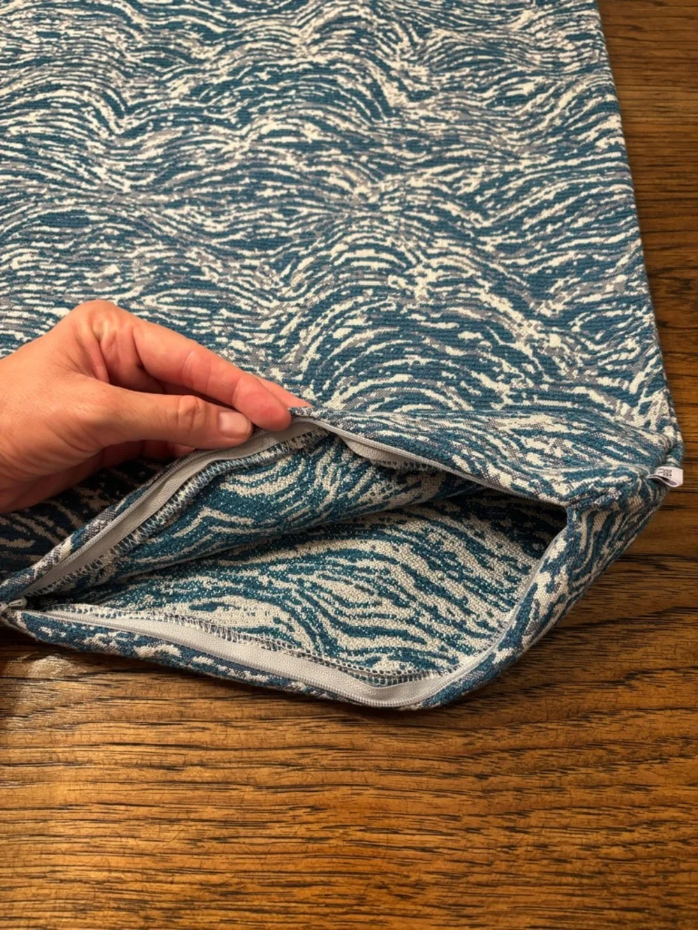 Sunbrella 20” Blue Ivory Textured Wave Pillow Cover Coastal Indoor Outdoor